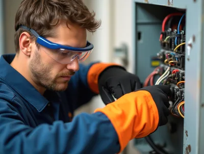 Electrician Working On Industrial Electrical Control Panel