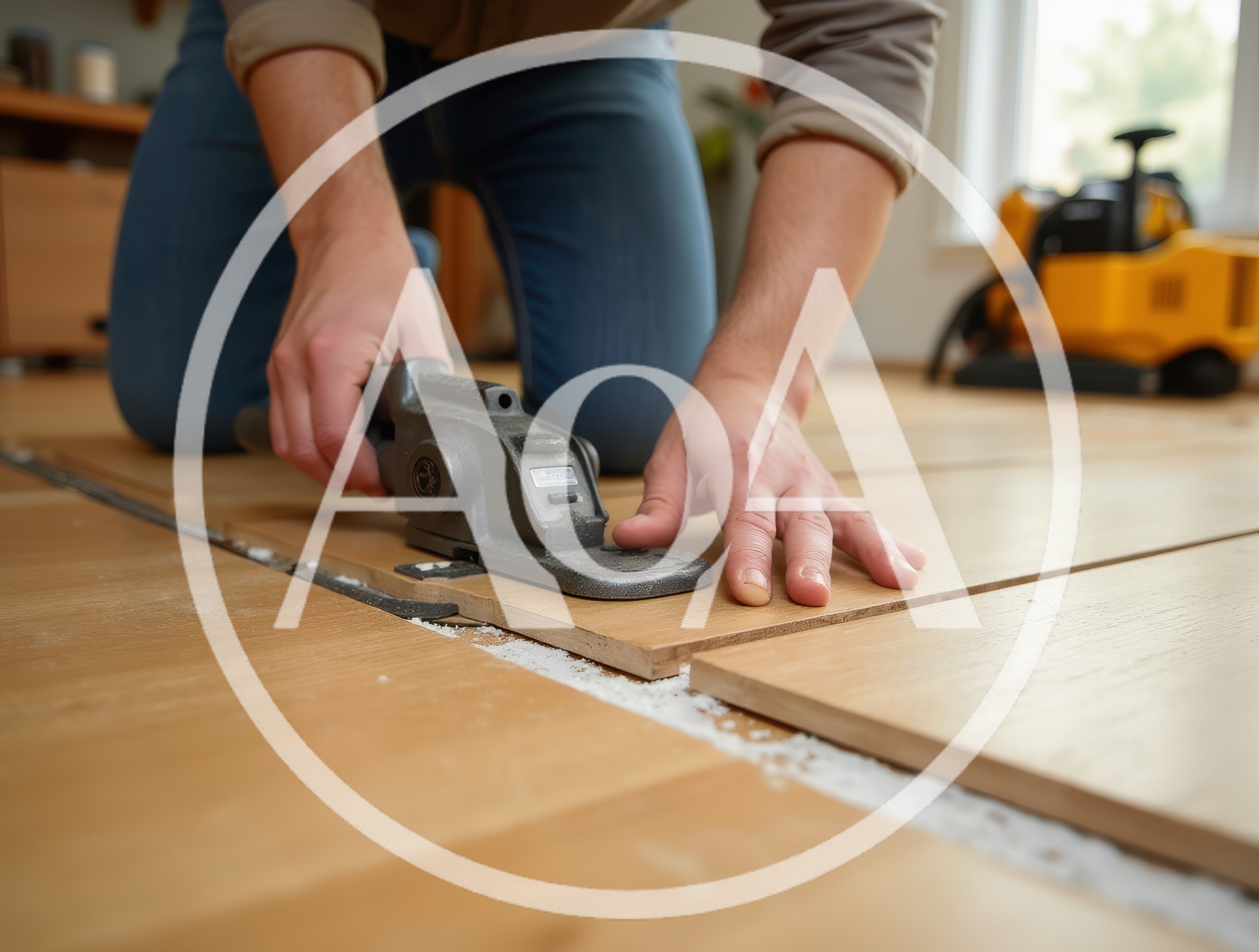 Professional Flooring Contractor Installing Hardwood Floor Planks