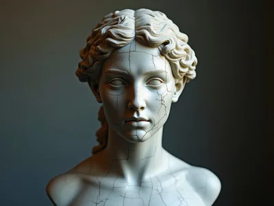 Cracked Marble Bust Of A Classical Female Figure