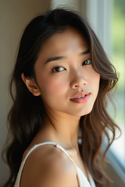Portrait Of A Young Asian Woman With Wavy Hair