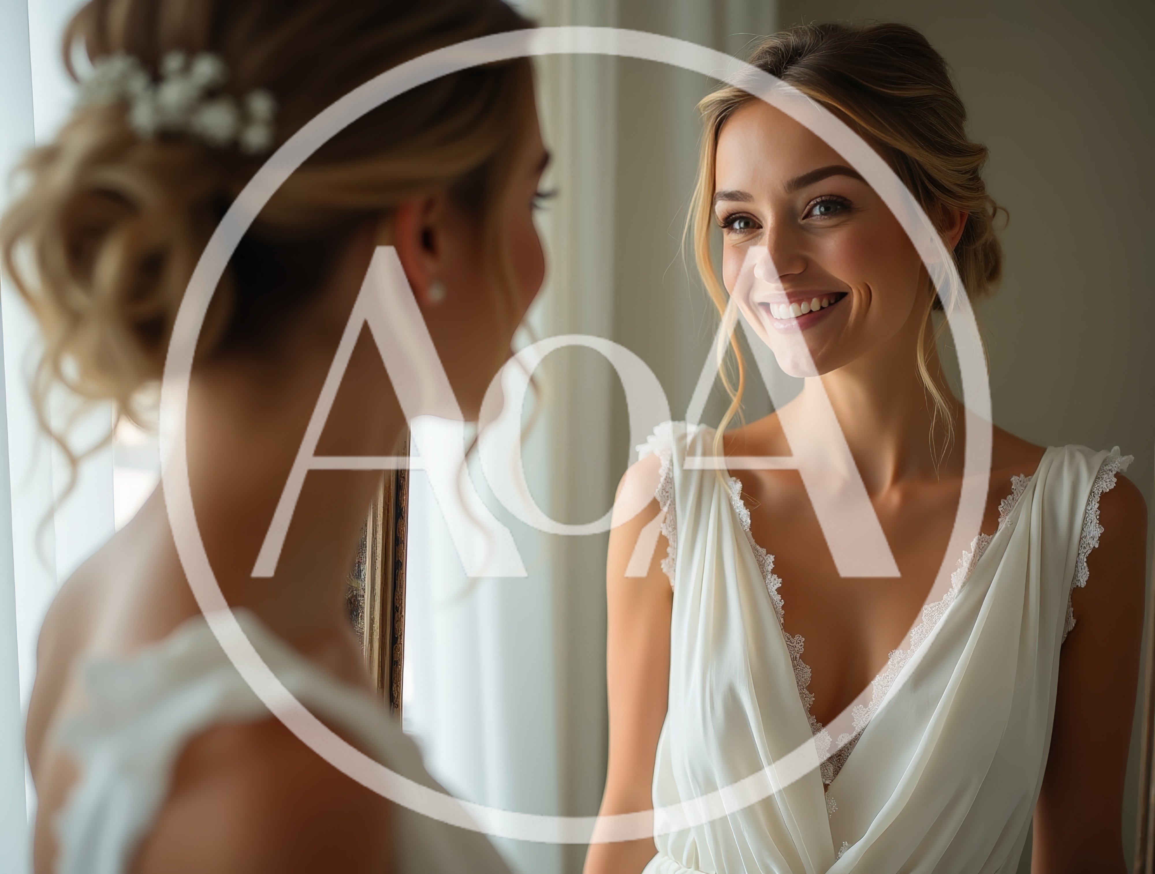 Beautiful Bride Smiling At Her Reflection In A Mirror