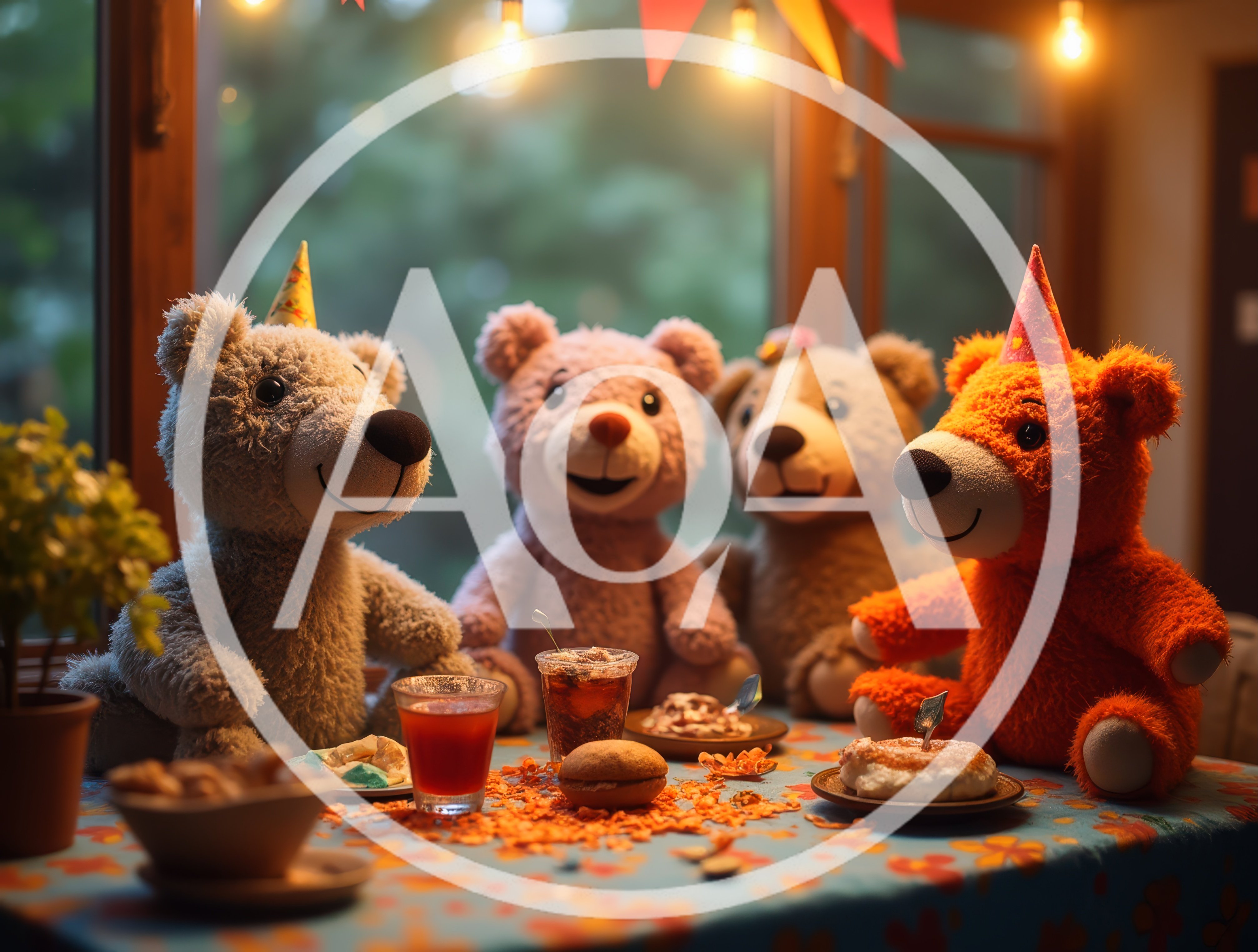 Four Teddy Bears Having A Birthday Party