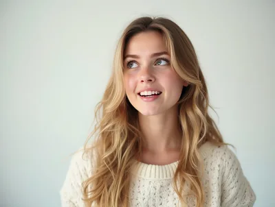 Portrait Of A Smiling Young Woman Looking Up