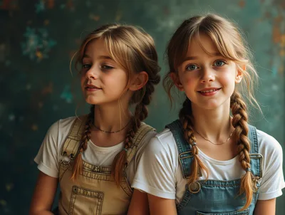 Two Young Girls With Braided Hair Posing Together