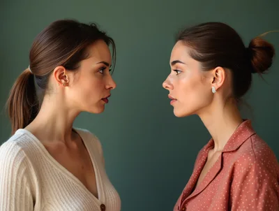 Two Women Facing Each Other In Profile