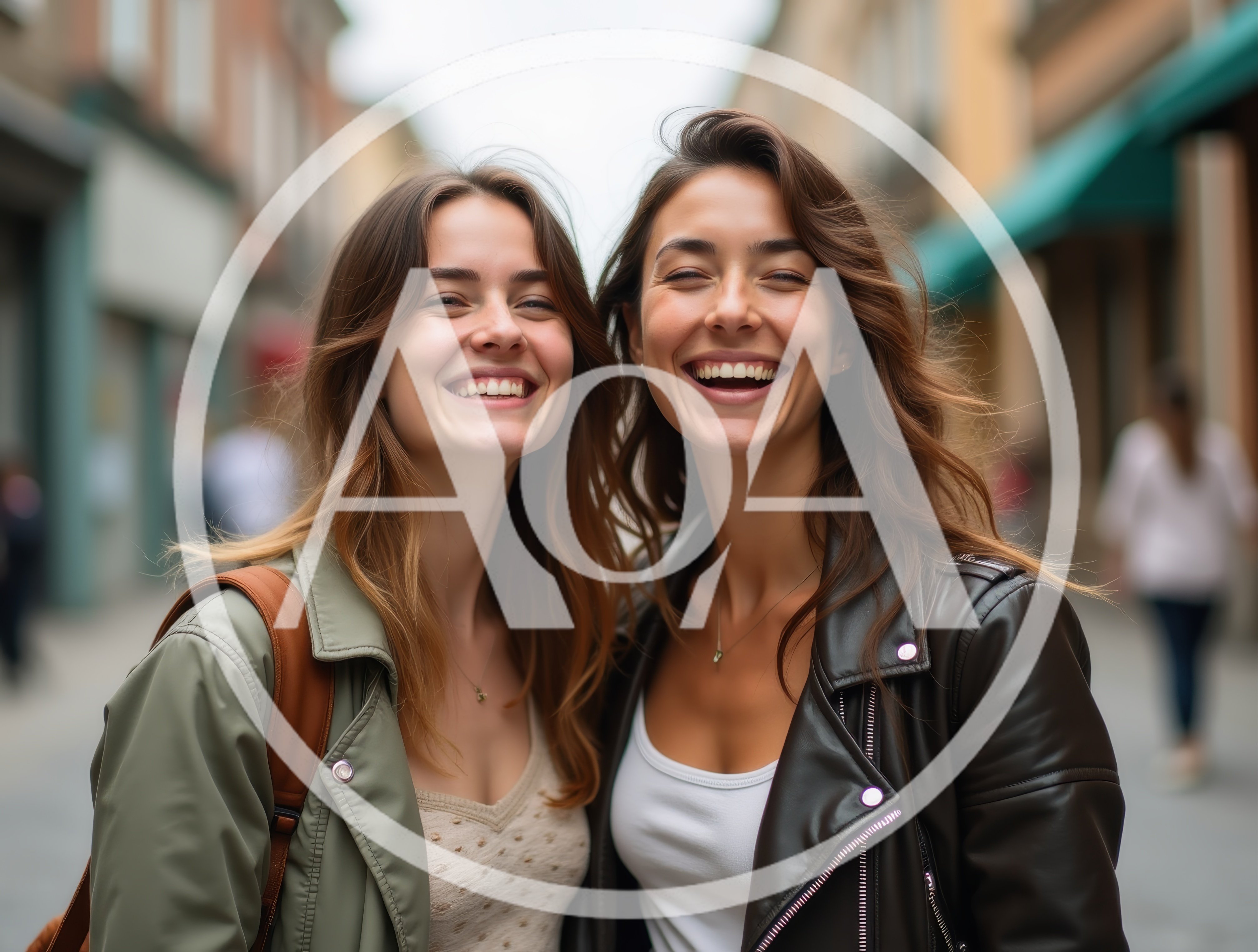 Two Happy Young Women Laughing Together Outdoors