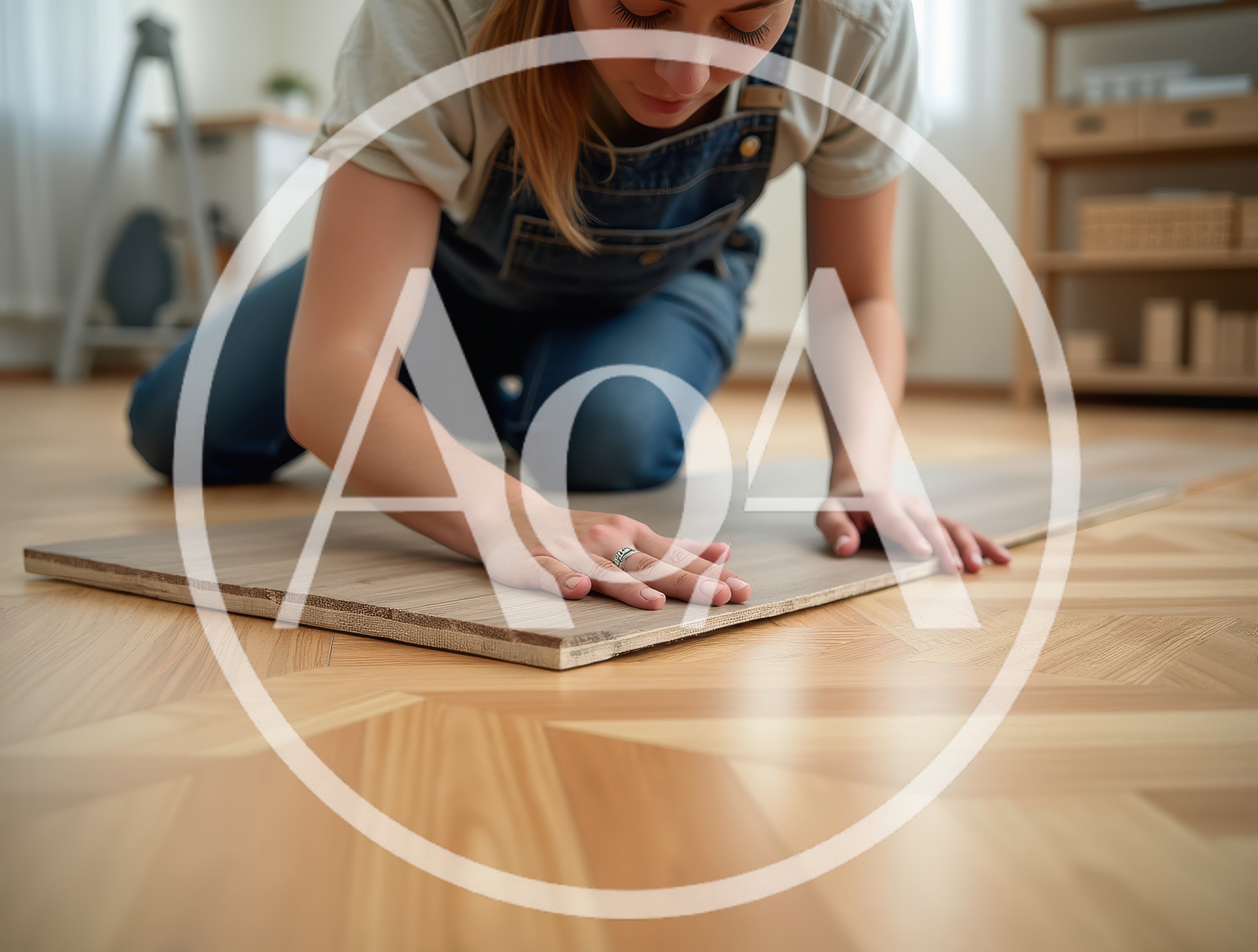Woman Installing Laminate Flooring In A Home Interior