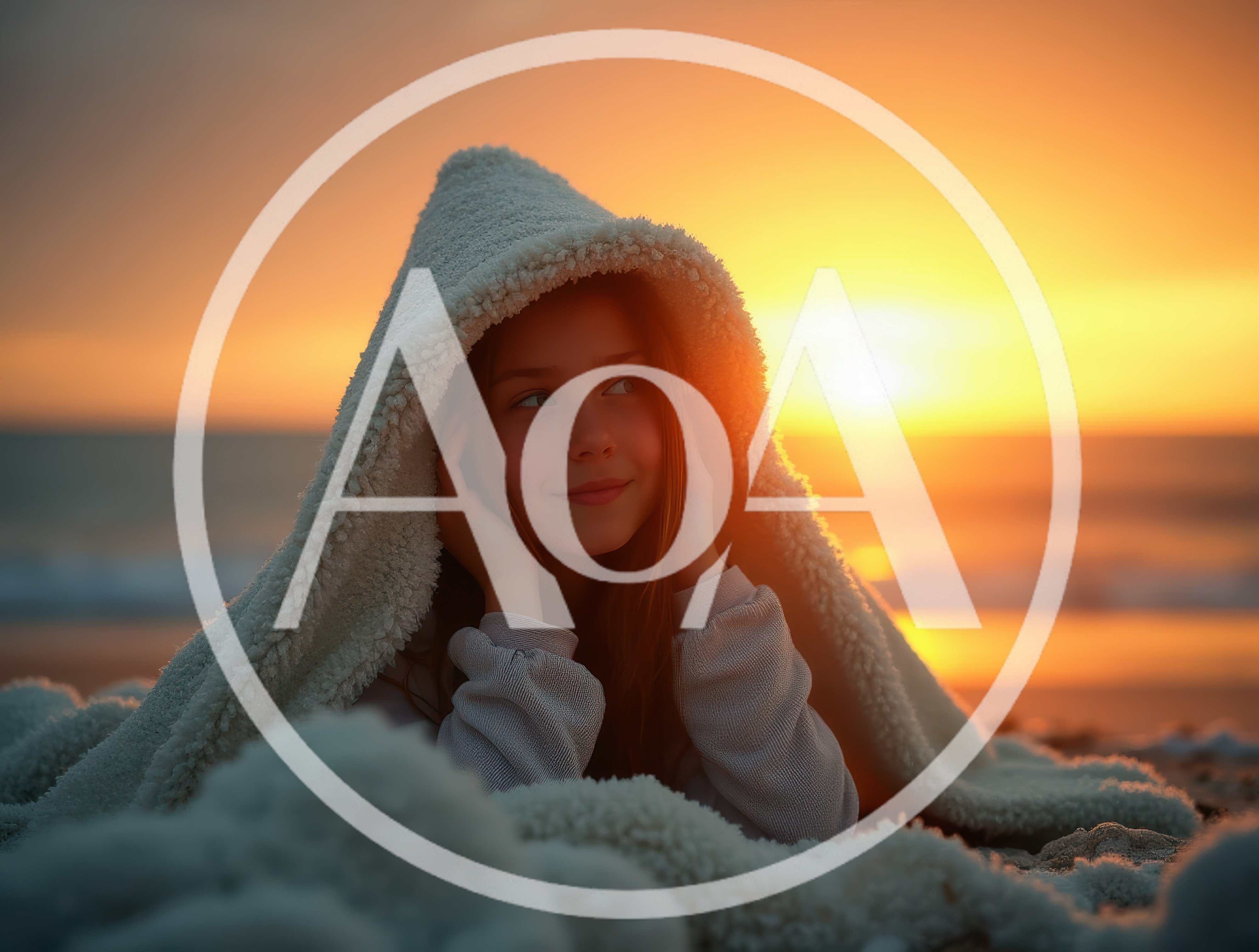 Young Girl Relaxing Under Blanket on Beach at Sunset