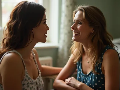 Two Women Having A Friendly Conversation Indoors