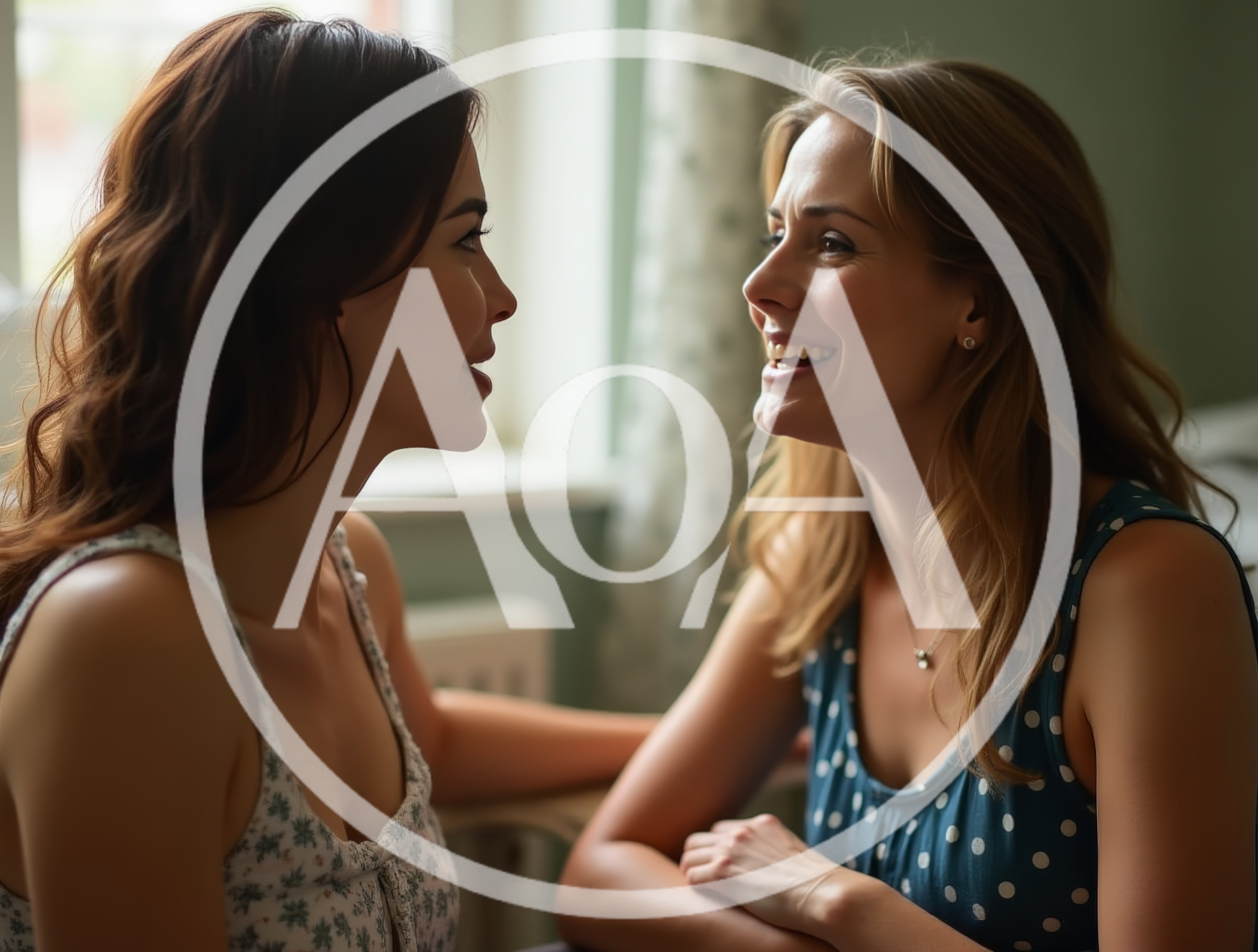 Two Women Having A Friendly Conversation Indoors