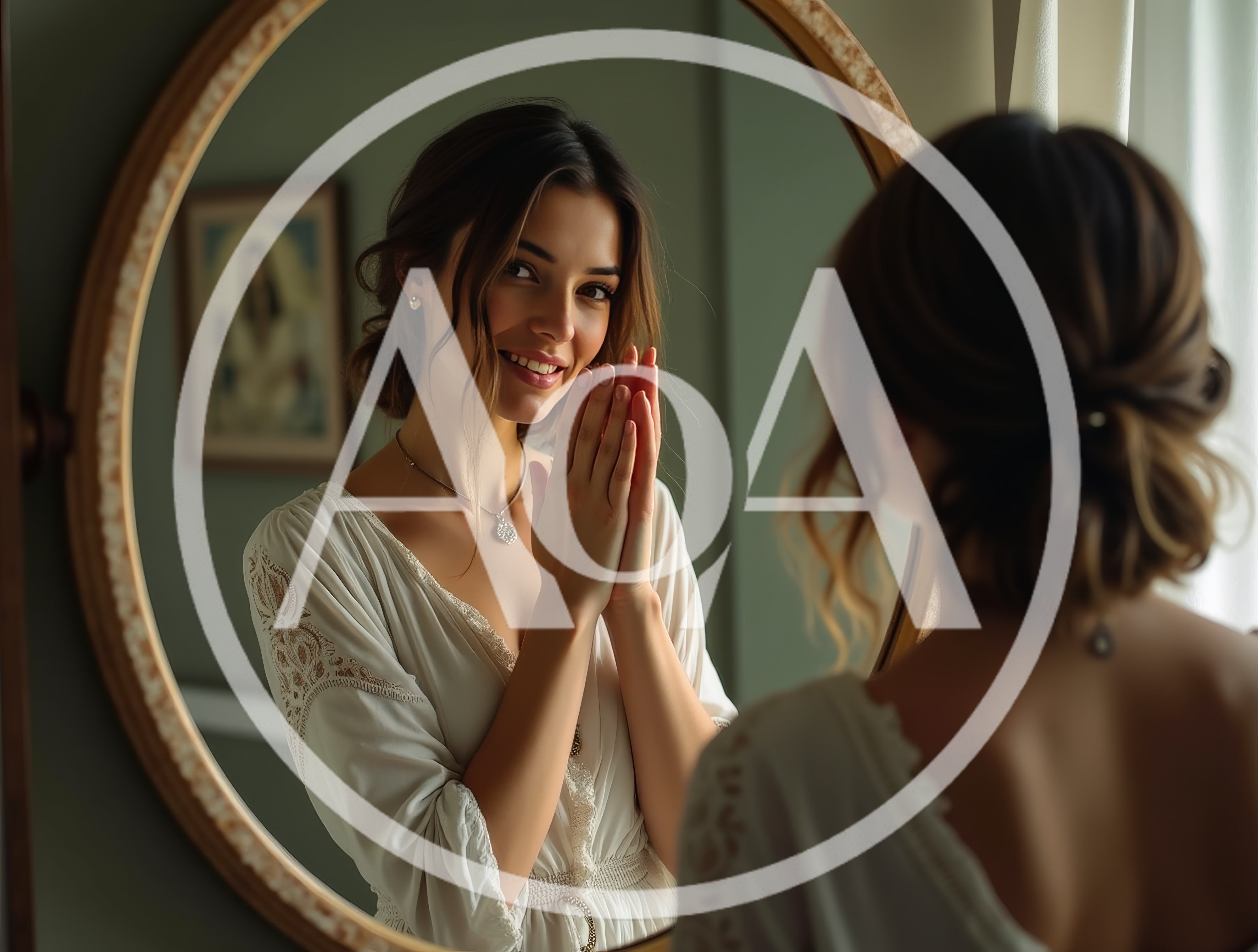 Young Woman Looking At Her Reflection In A Mirror