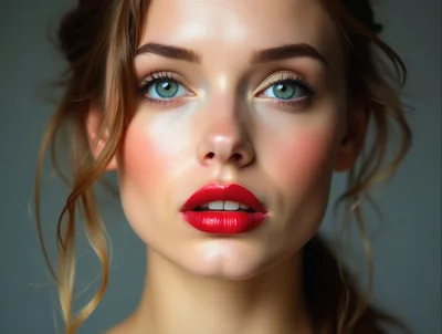 Portrait Of A Beautiful Woman With Red Lipstick