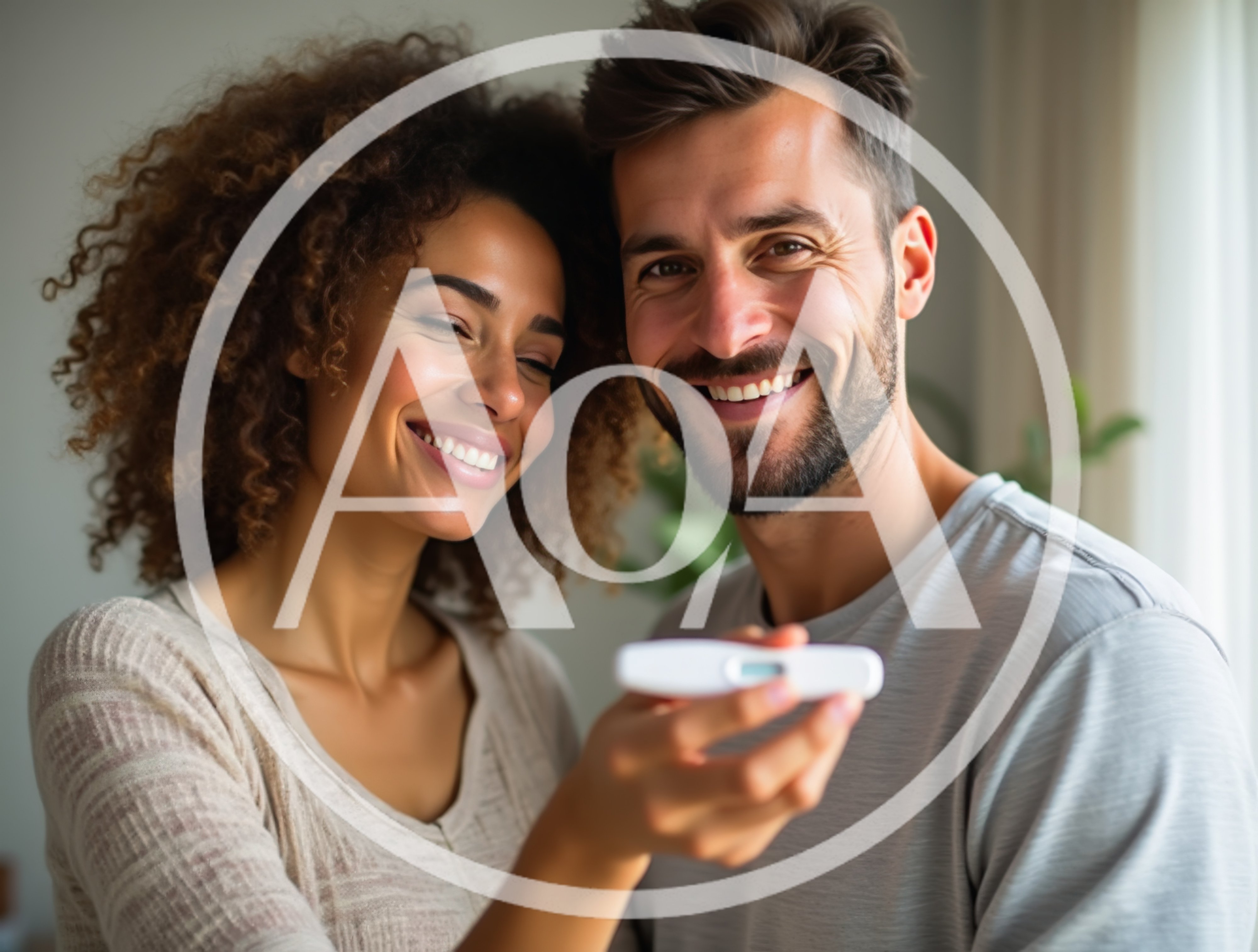 Happy Couple Celebrating Positive Pregnancy Test Result