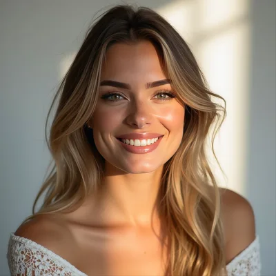 Portrait Of A Smiling Blonde Woman In Sunlight
