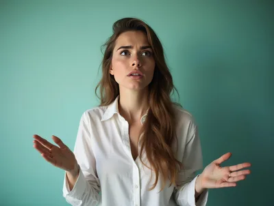 Confused Young Woman Shrugging Against Teal Background