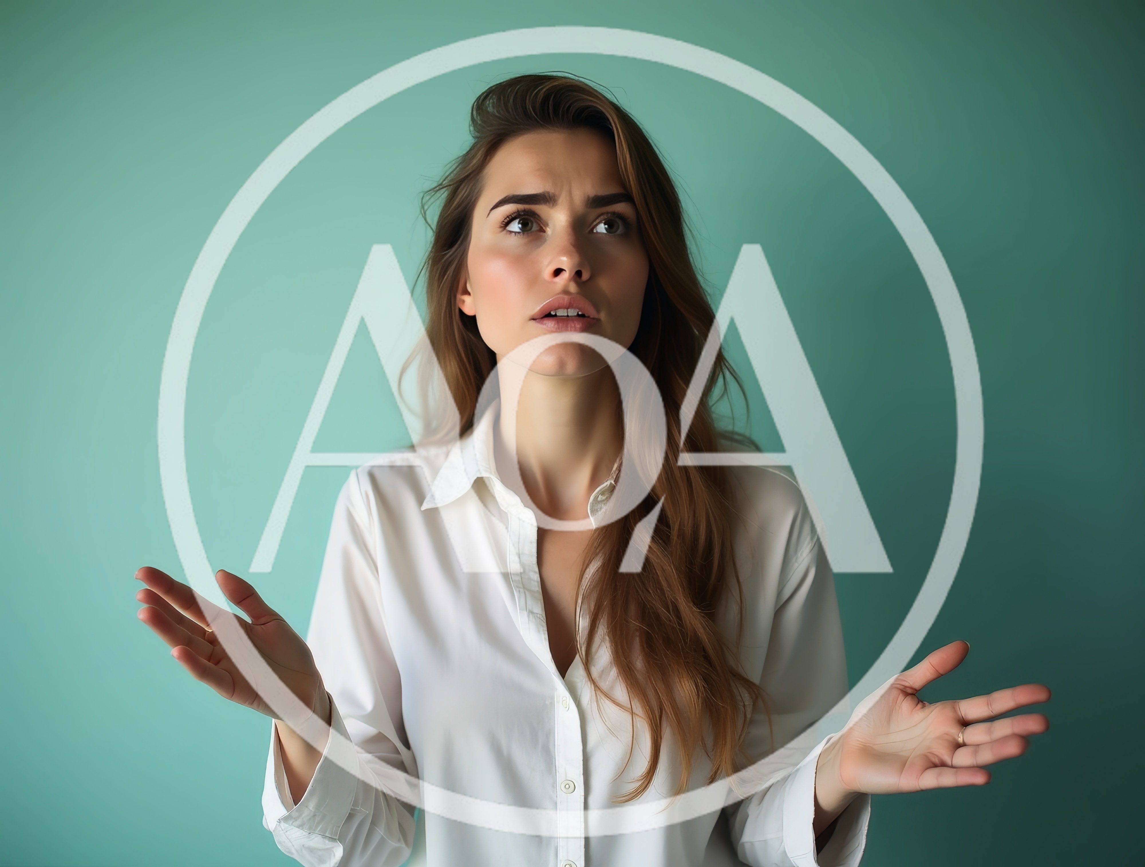 Confused Young Woman Shrugging Against Teal Background