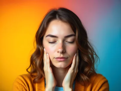 Young Woman With Closed Eyes Touching Her Face