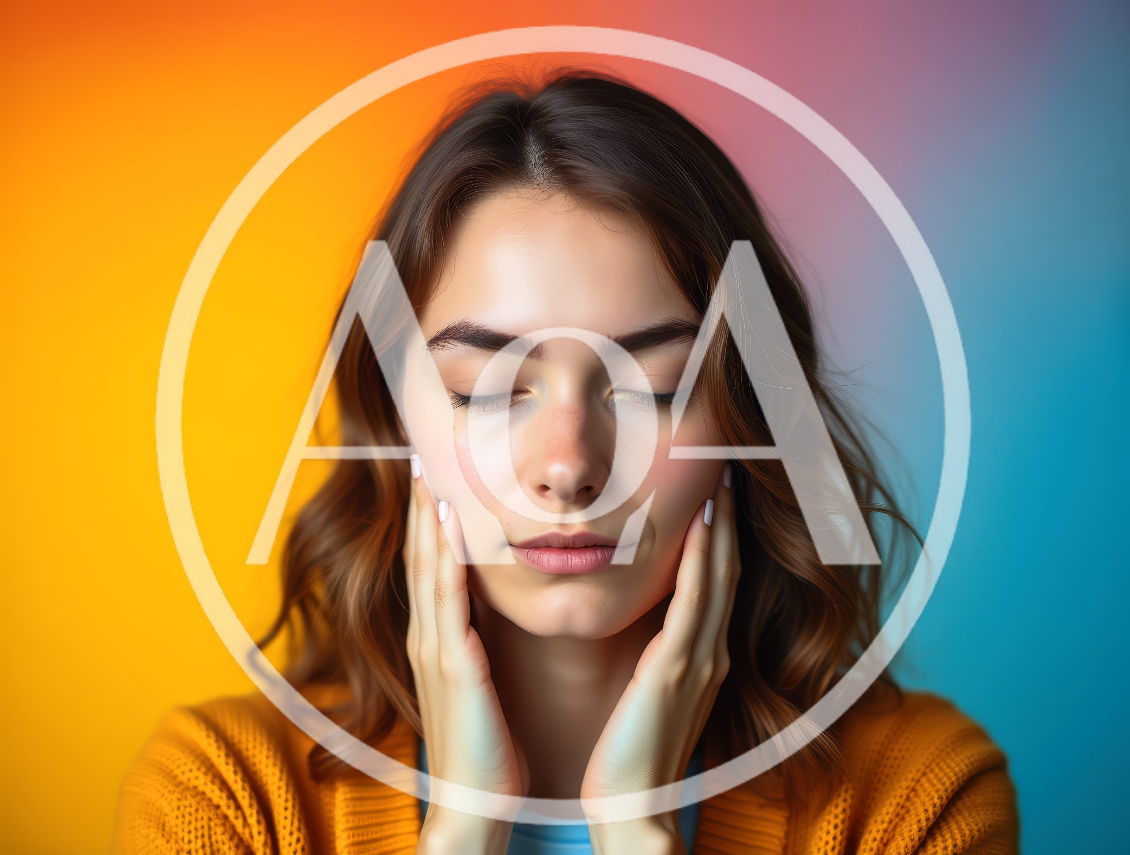 Young Woman With Closed Eyes Touching Her Face