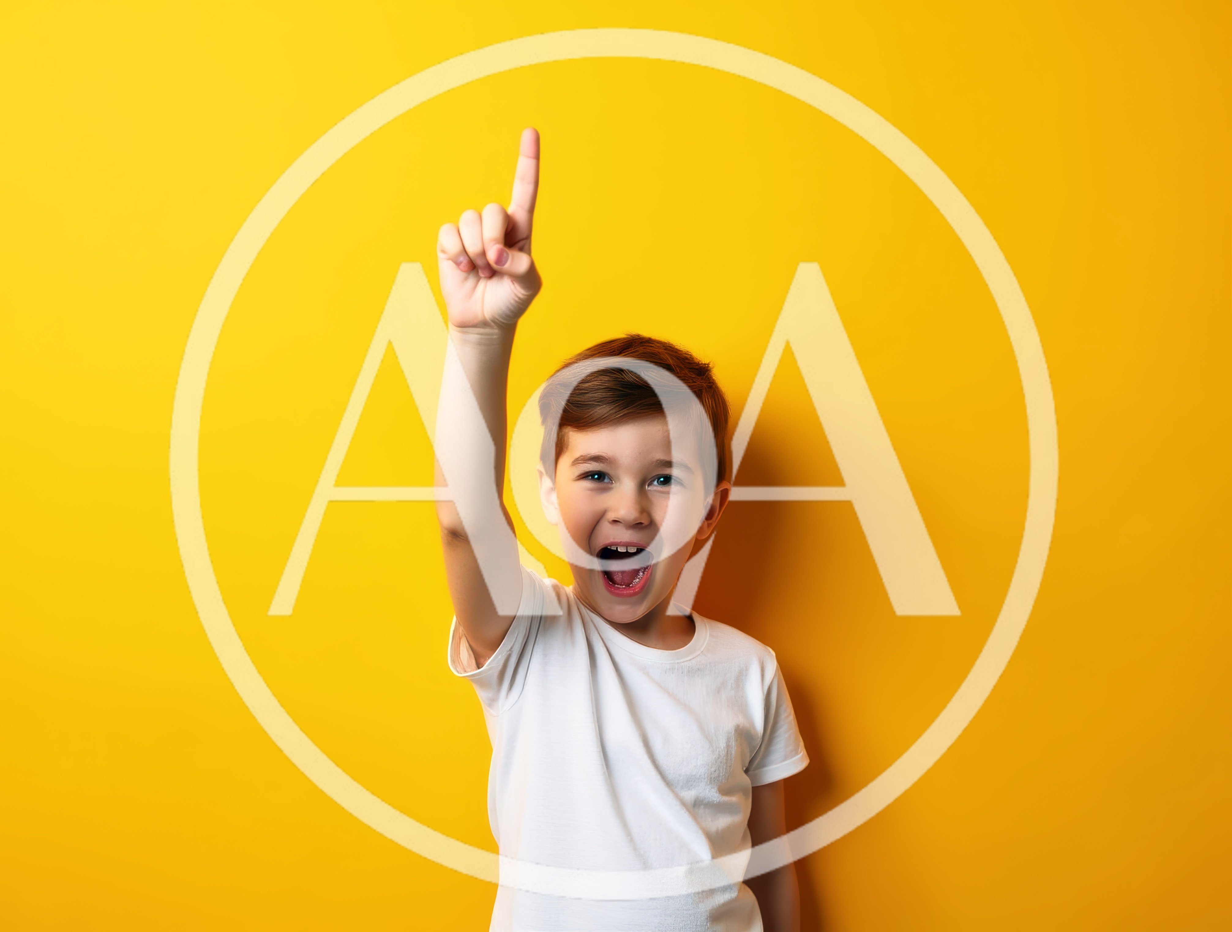 Excited Young Boy Pointing Upwards