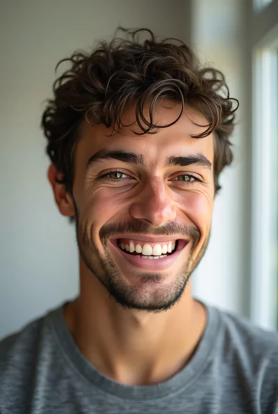 Portrait Of A Smiling Young Man With Curly Hair