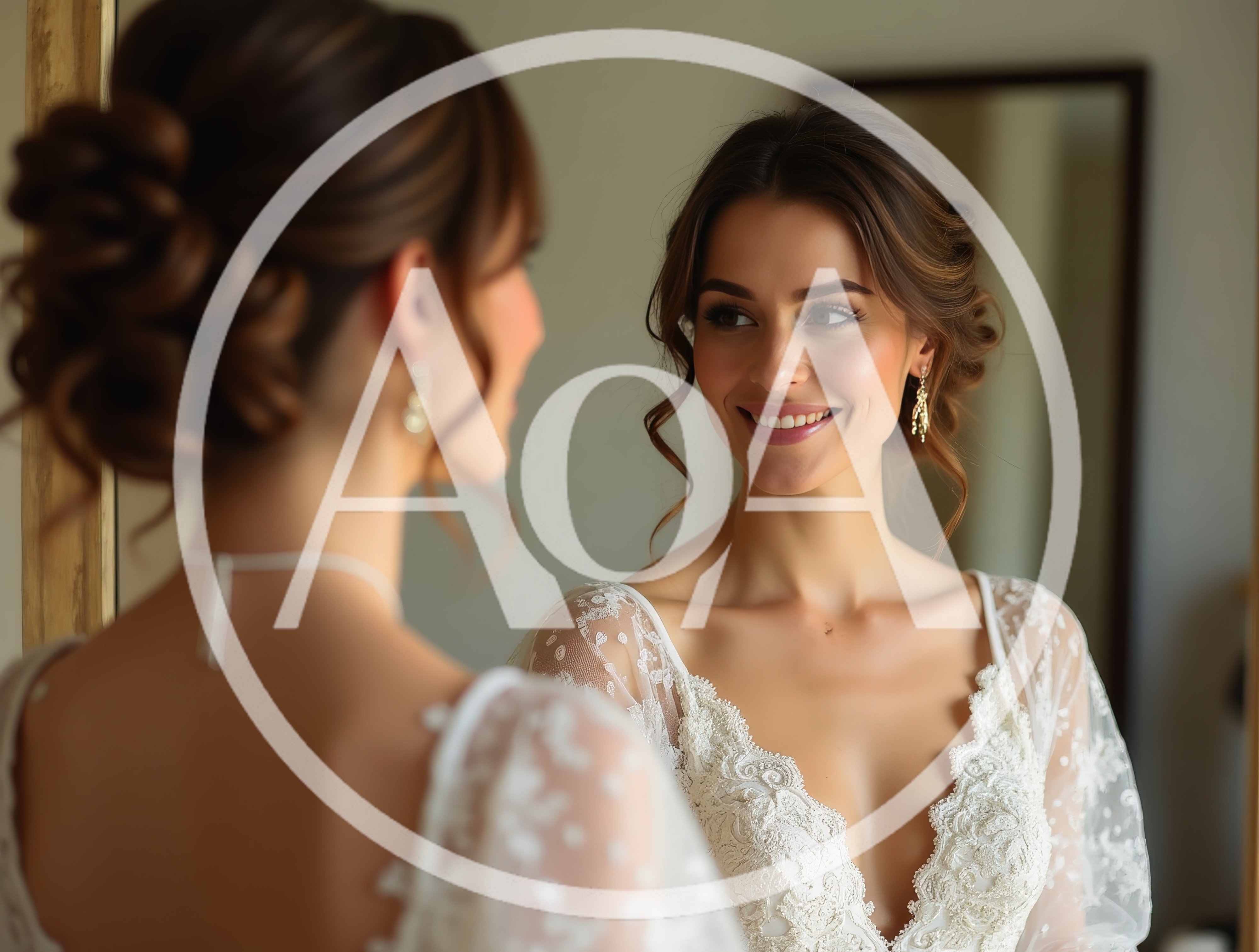 Beautiful Bride Looking At Her Reflection In Mirror