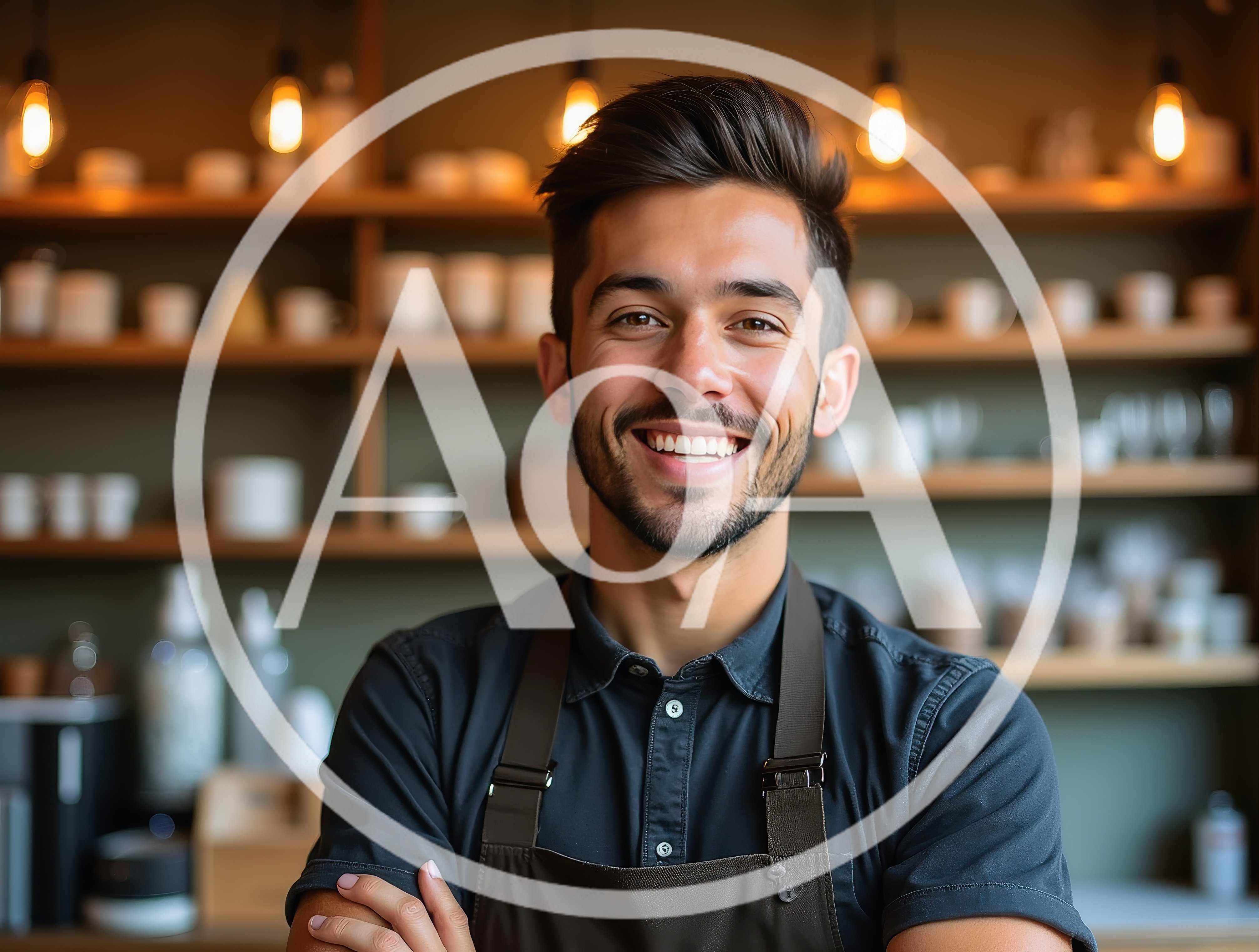 Smiling Male Barista Standing In A Coffee Shop