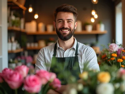 Smiling Male Florist Standing In Flower Shop