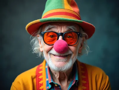 Portrait Of An Elderly Man Wearing A Clown Nose