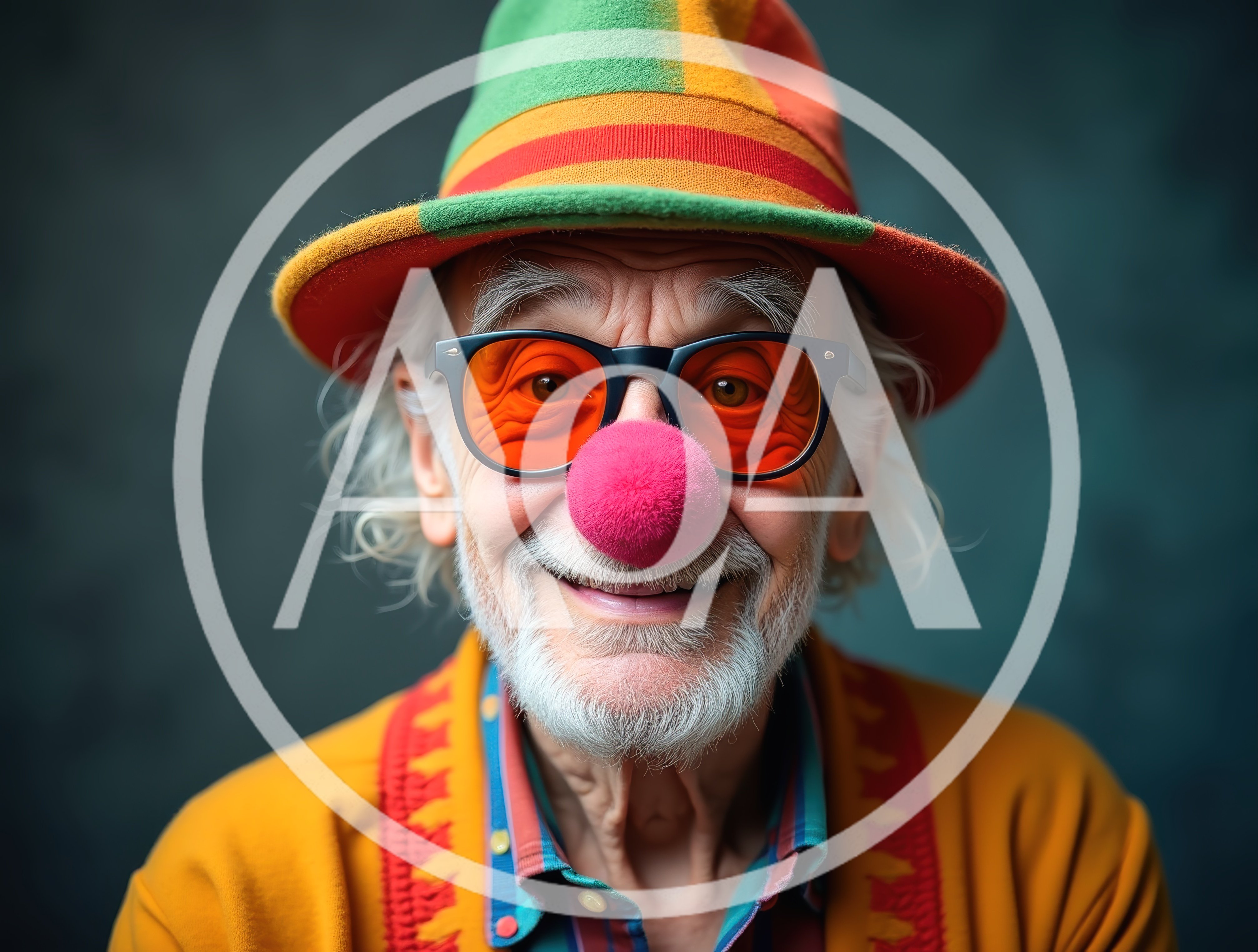 Portrait Of An Elderly Man Wearing A Clown Nose