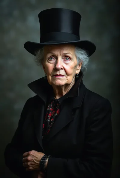 Portrait Of An Elderly Woman In A Top Hat