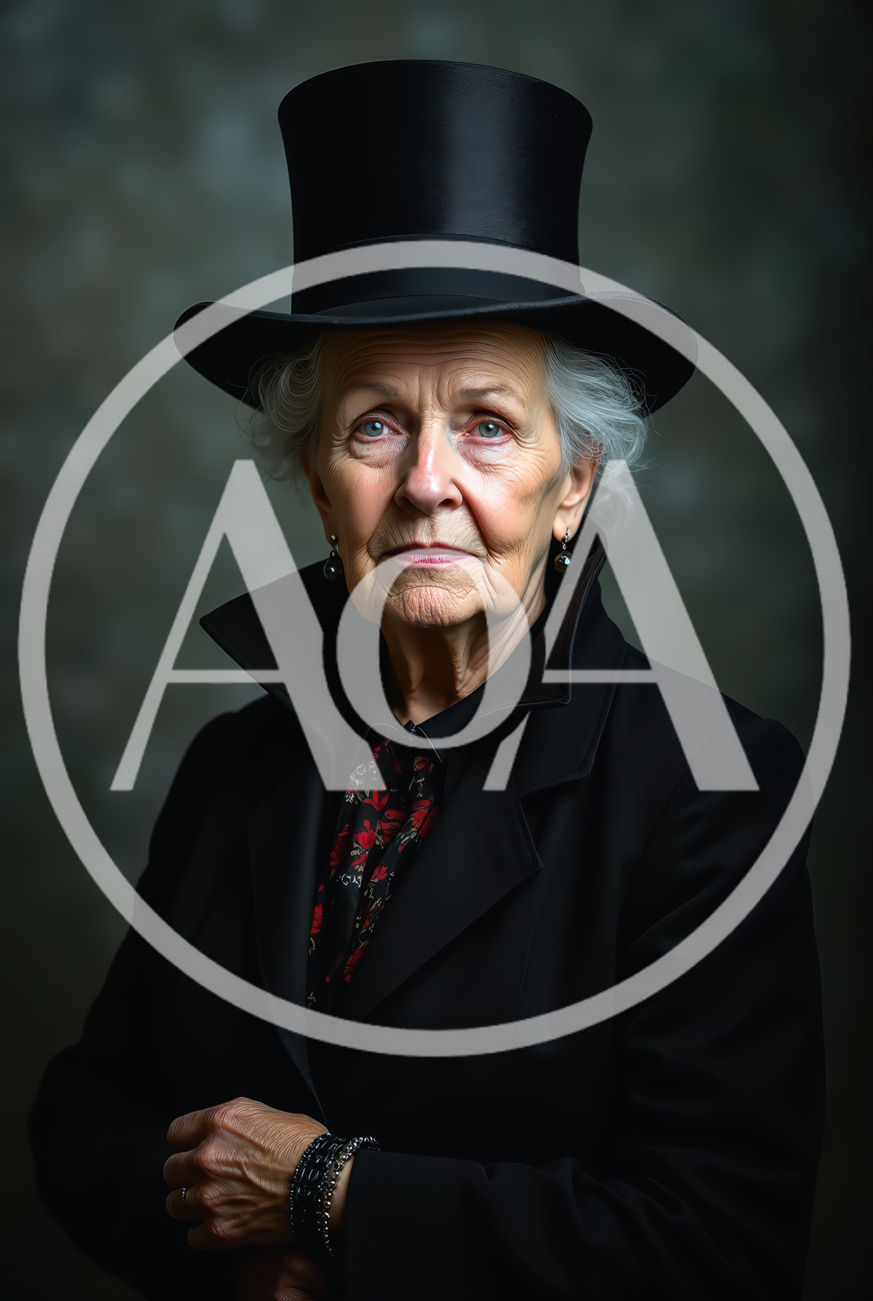Portrait Of An Elderly Woman In A Top Hat