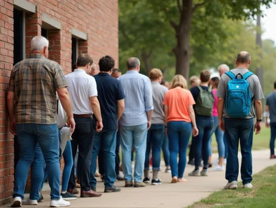 Diverse Group Of People Waiting In A Line