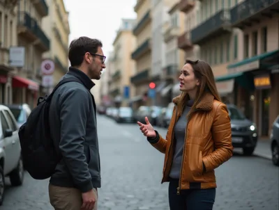 Young Couple Having A Conversation On A City Street