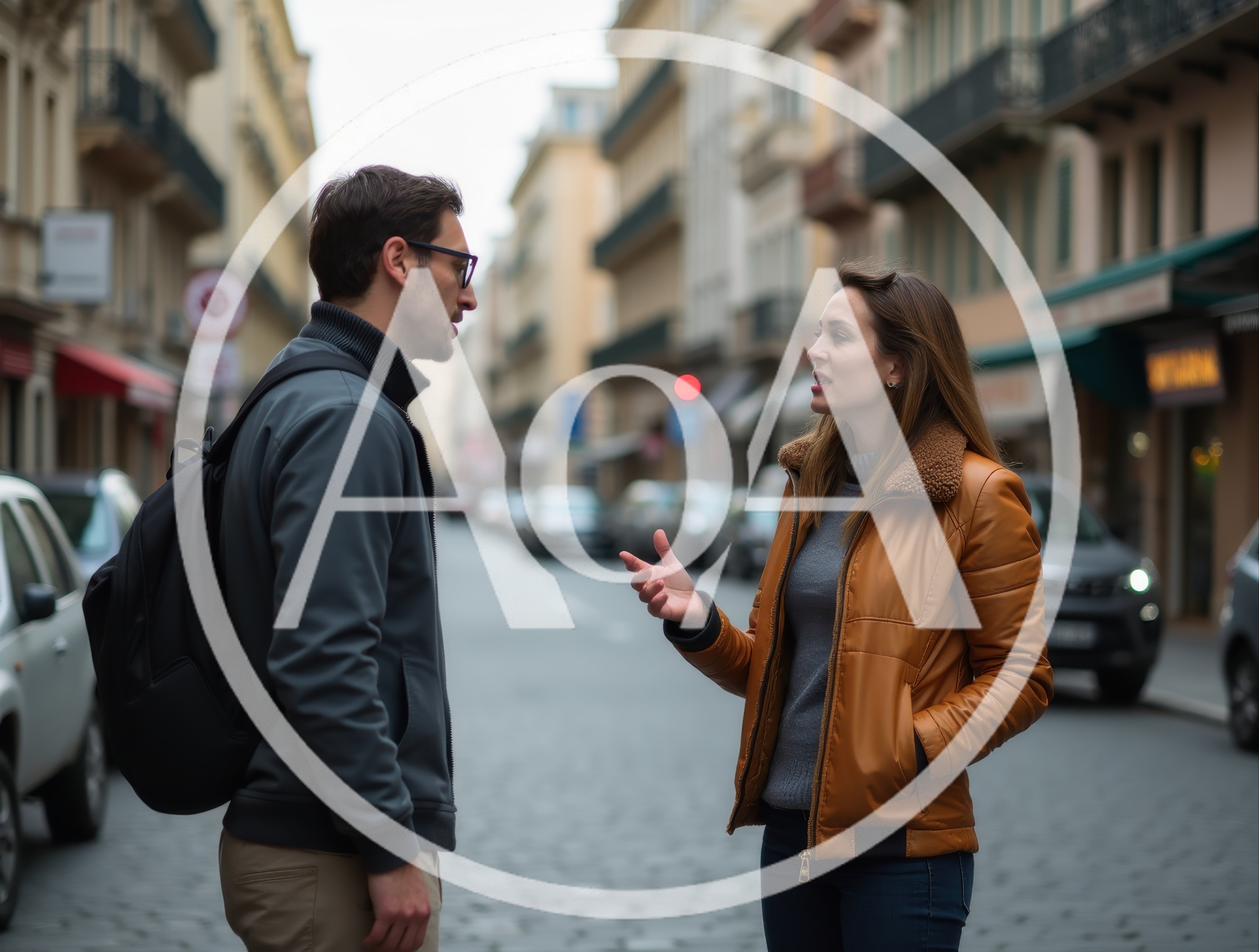 Young Couple Having A Conversation On A City Street