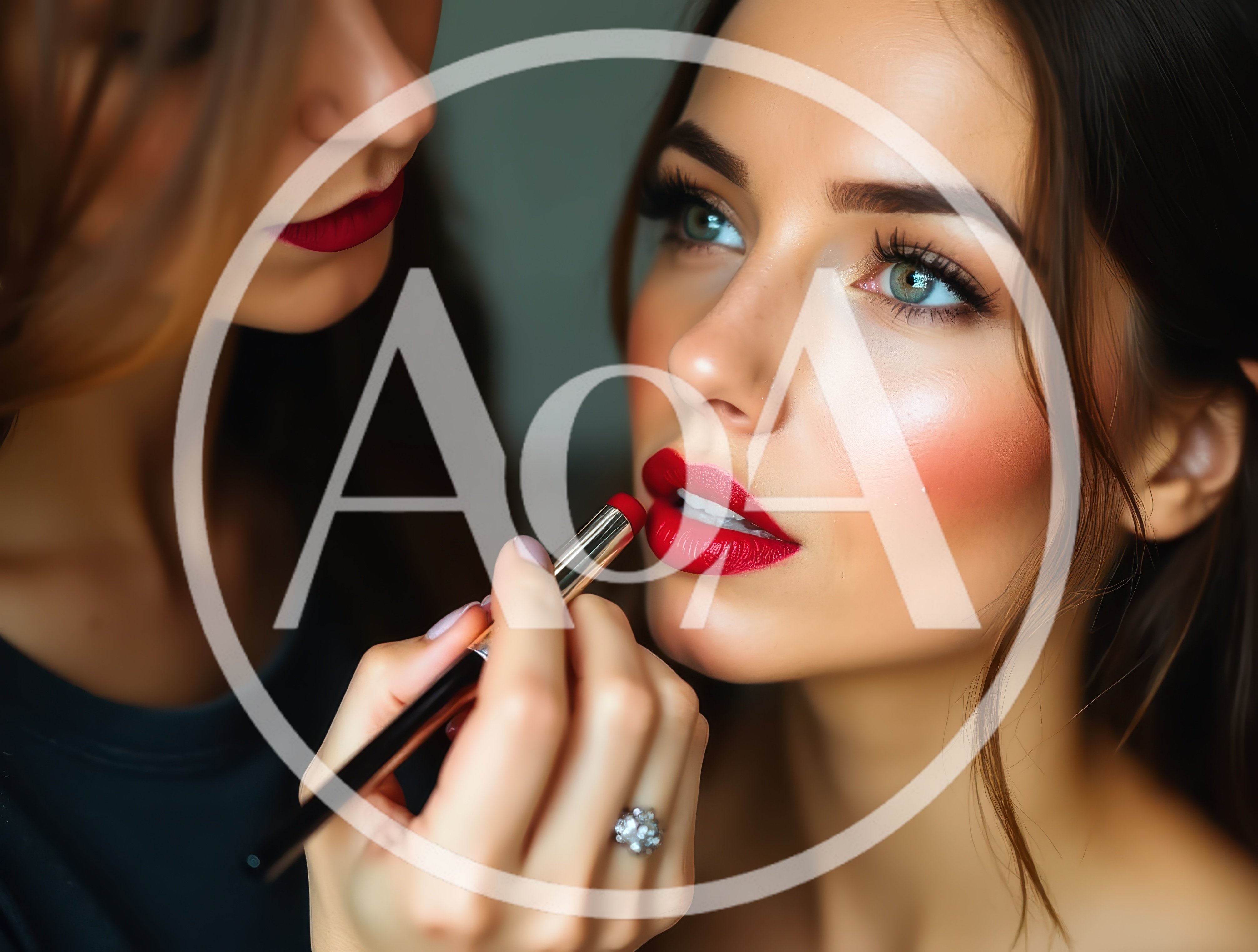 Professional Makeup Artist Applying Red Lipstick To Client