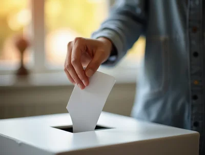 Person Casting A Vote In A Ballot Box