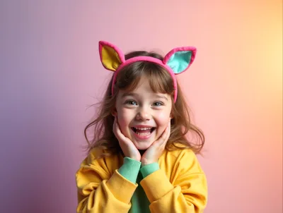 Happy Young Girl Wearing Colorful Animal Ear Headband