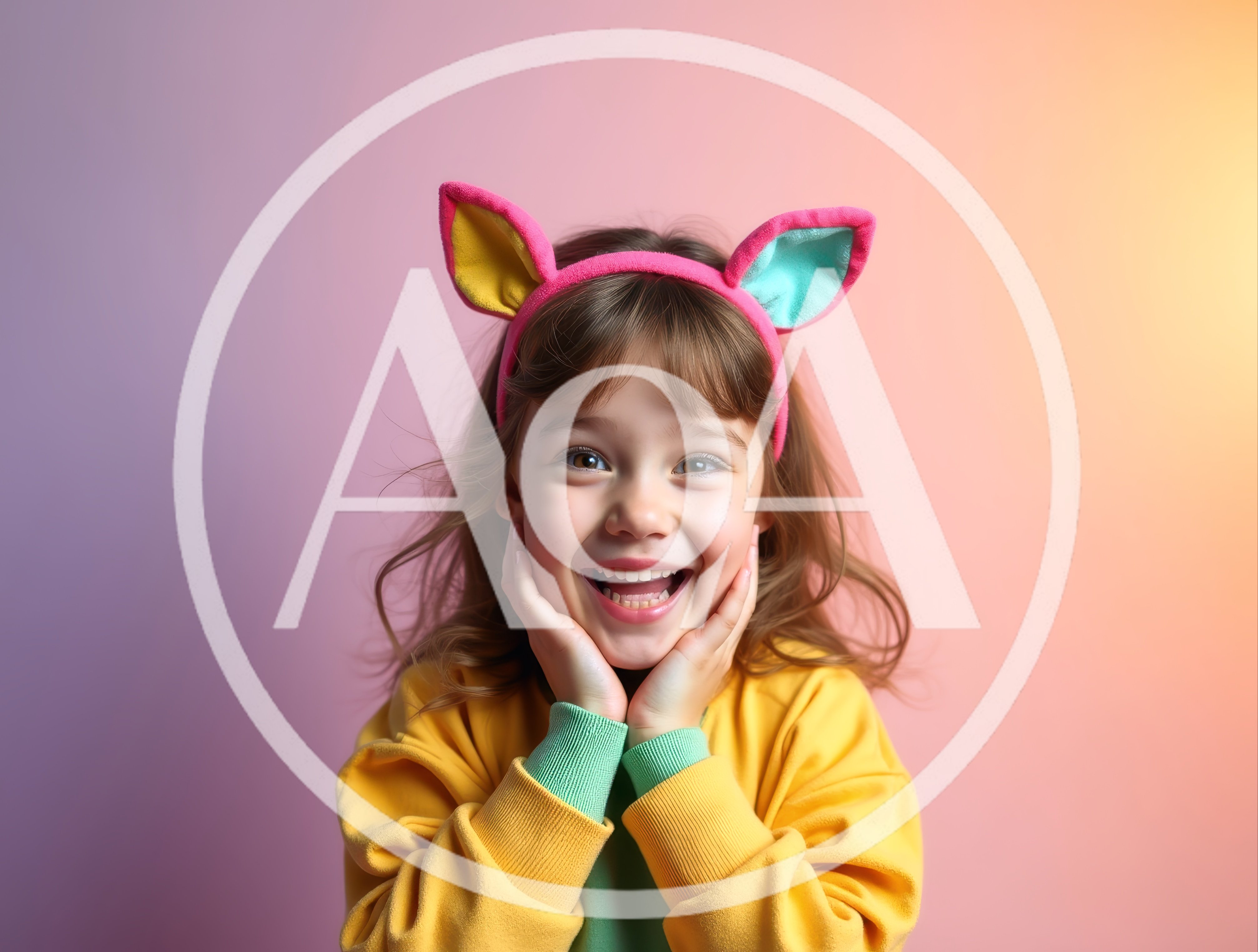 Happy Young Girl Wearing Colorful Animal Ear Headband