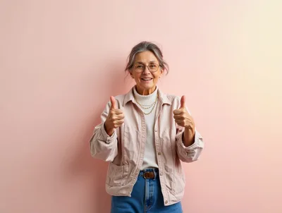 Smiling Senior Woman Giving Double Thumbs Up