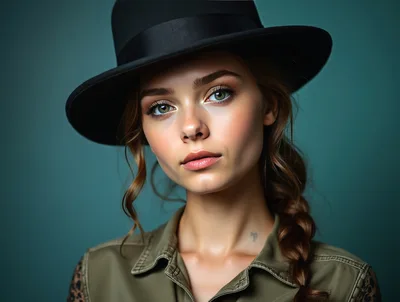 Portrait Of A Young Woman Wearing A Fedora Hat