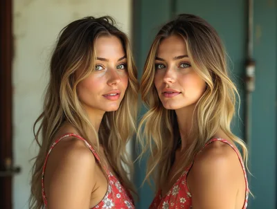 Portrait Of Two Identical Twin Sisters