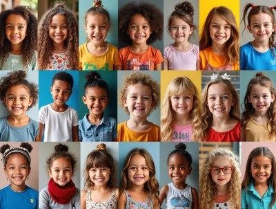 Diverse Group Of Happy Children Portraits Collage