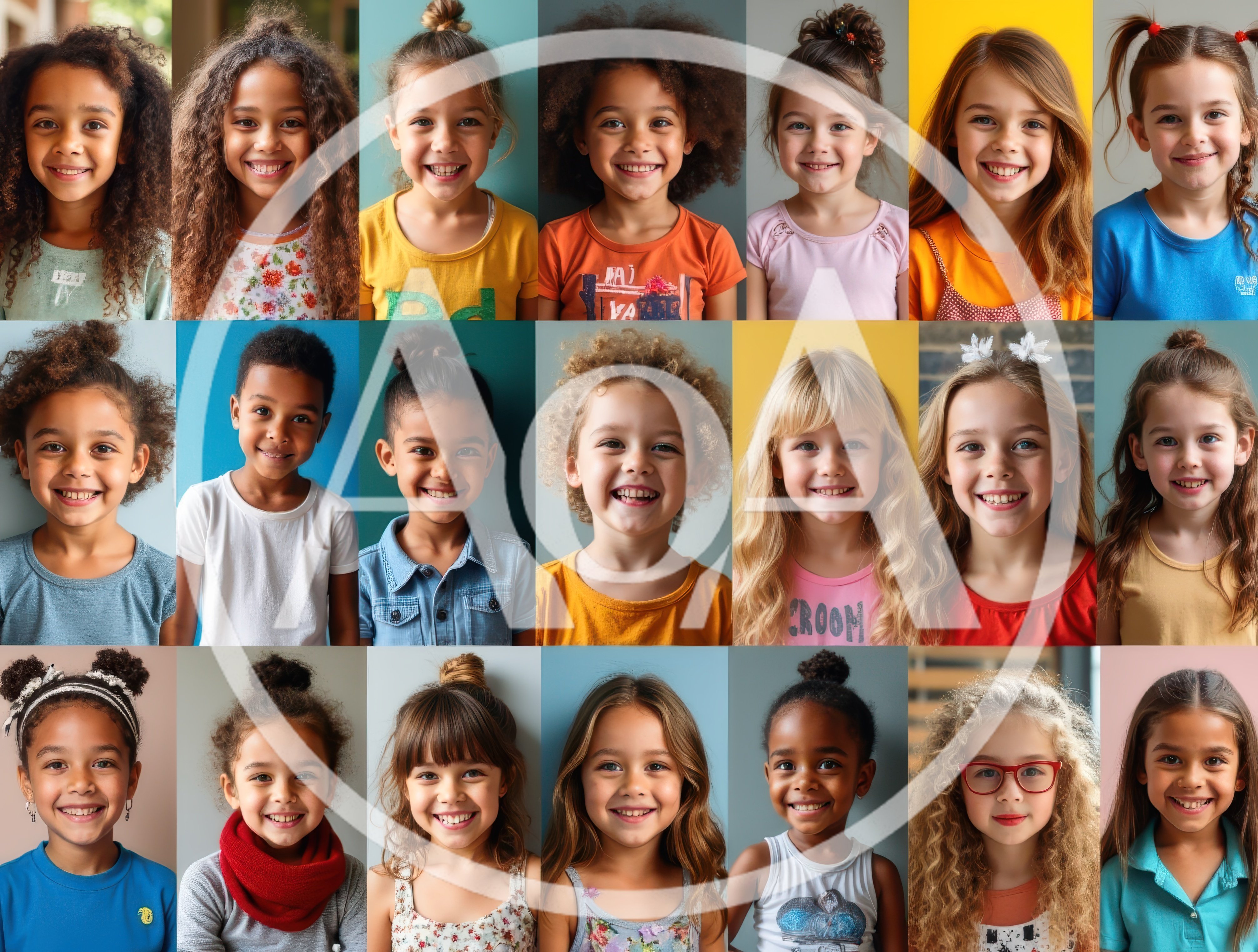 Diverse Group Of Happy Children Portraits Collage