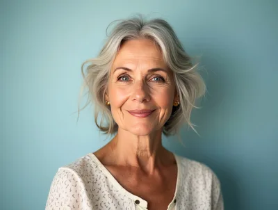 Portrait Of A Smiling Mature Woman With Silver Hair