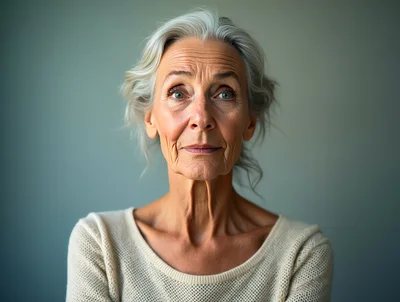 Portrait Of A Mature Woman With Silver Hair
