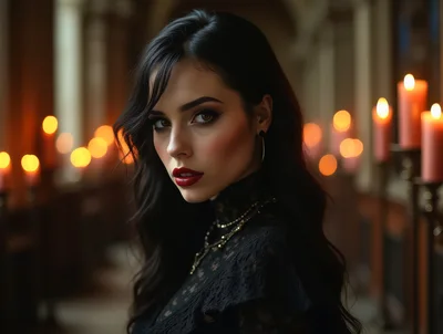 Portrait Of A Beautiful Woman In A Candlelit Hall