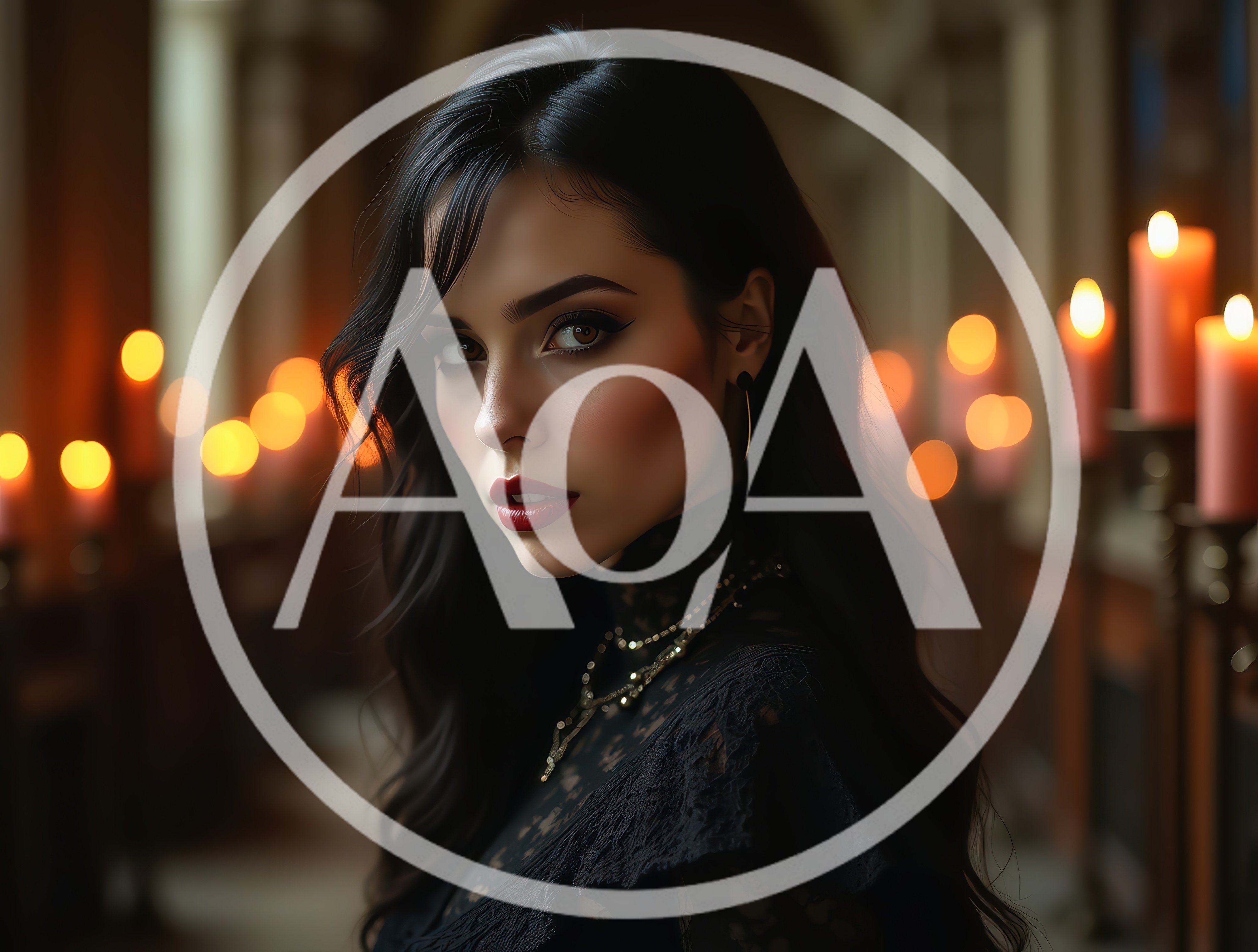 Portrait Of A Beautiful Woman In A Candlelit Hall