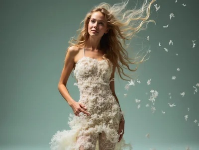 Fashion Model Posing In Intricate Lace Dress
