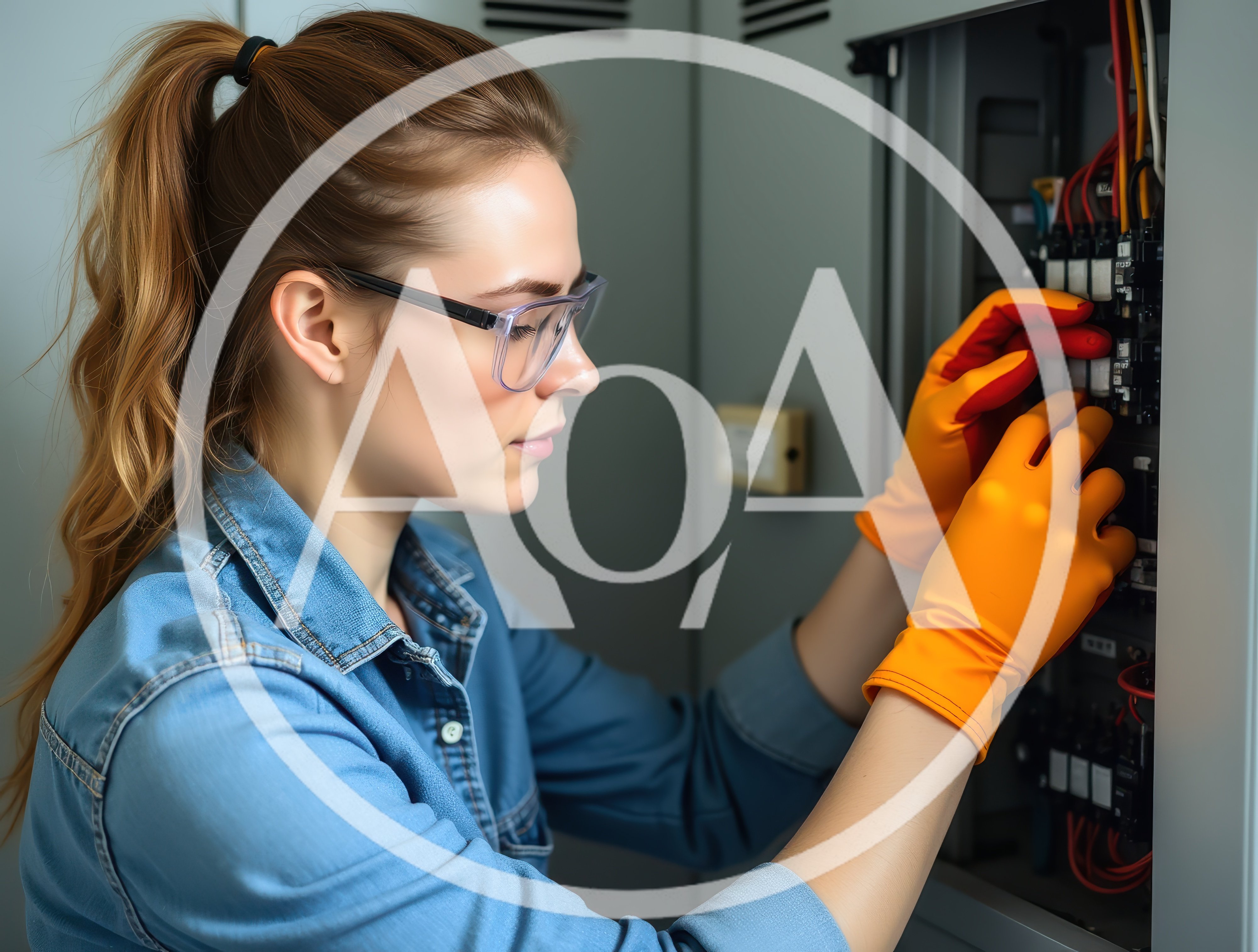 Female Electrician Working On Industrial Electrical Panel