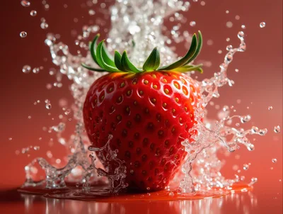 Fresh Strawberry Splashing In Clear Water